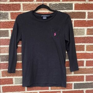 Ralph Lauren Sport- Black with three-quarter sleeves, pink logo on the pocket.